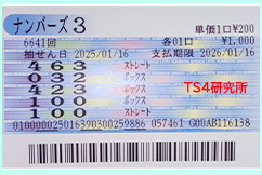 ナンバーズ３　2025年1月16日・ナンバーズ3・獲得高額当選金>１０万３２００円